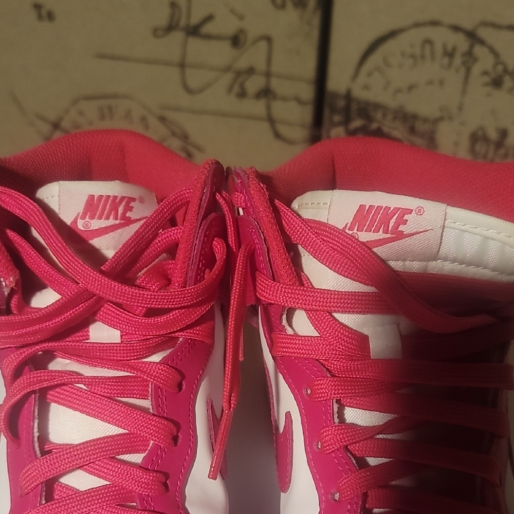 Nike Women's Pink and White High-Top Sneakers - Picture 3 of 4
